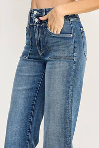 Petra153 "Sutton" Patch Pocket  High Rise Slim Wide Leg Jeans: Medium Wash