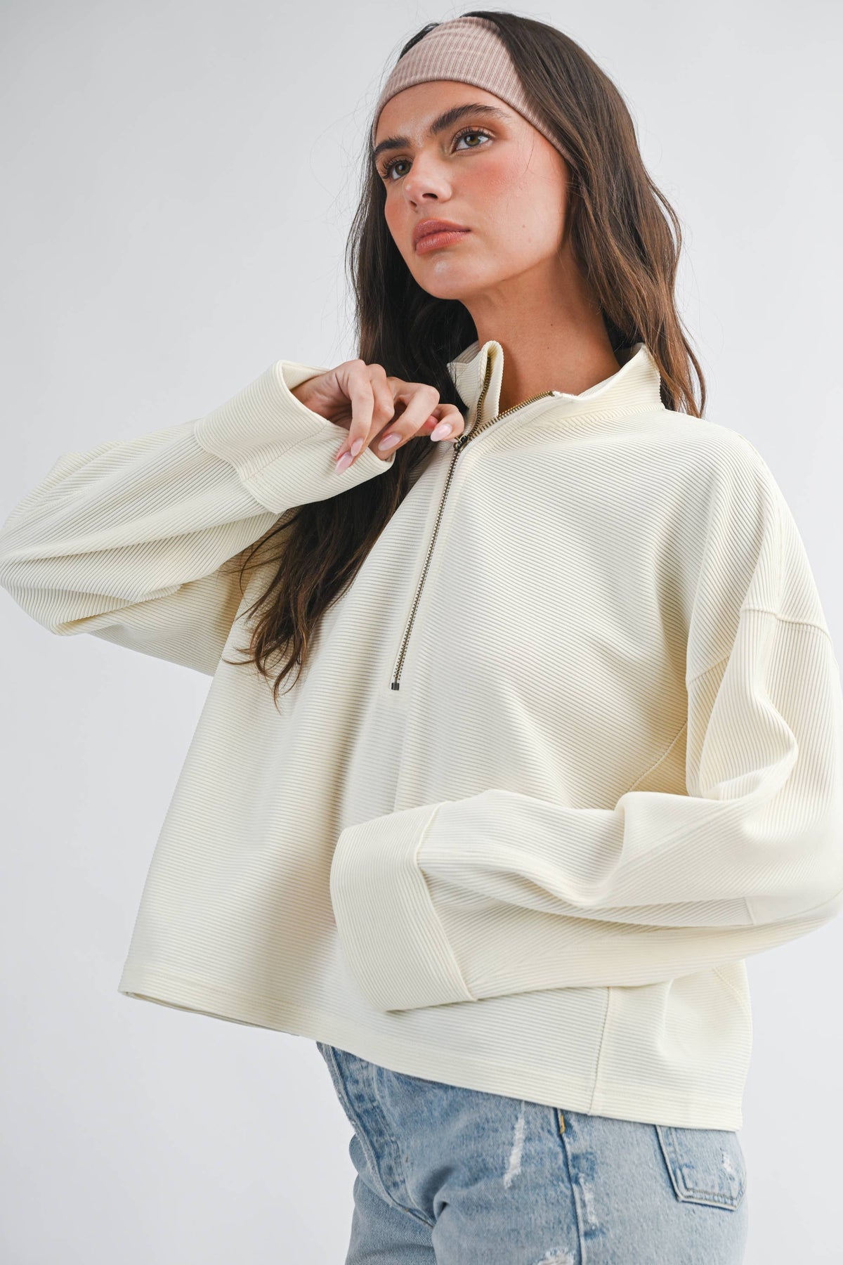 Halfway There Ribbed Pullover: Bone