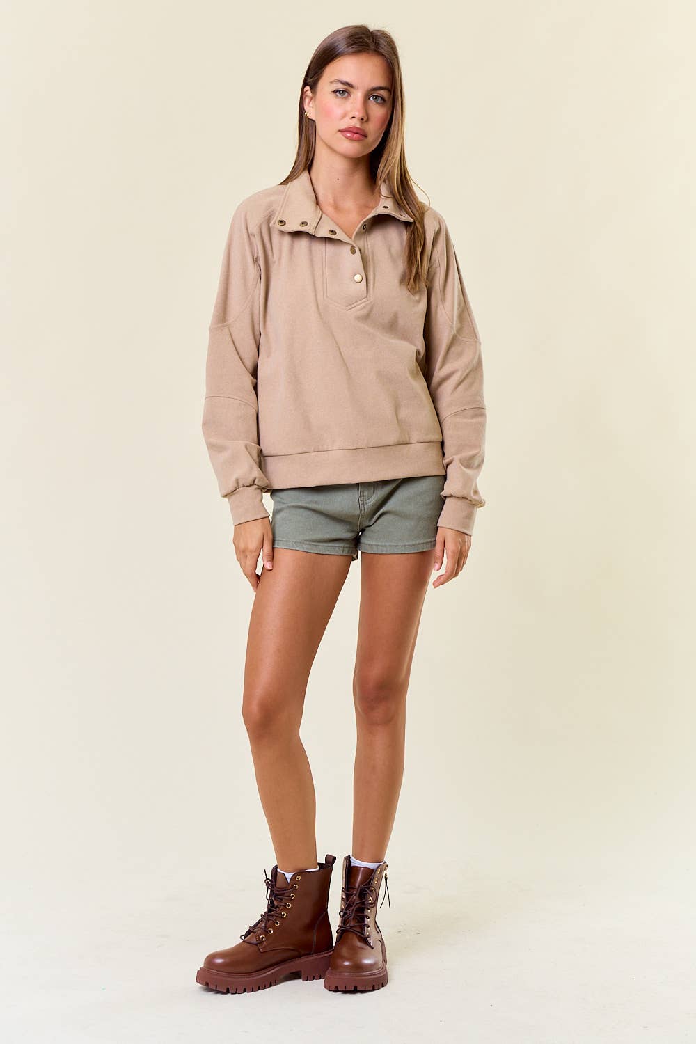 Kayla Buttery Soft Brushed Knit Mock Neck Sweatshirt: Mushroom