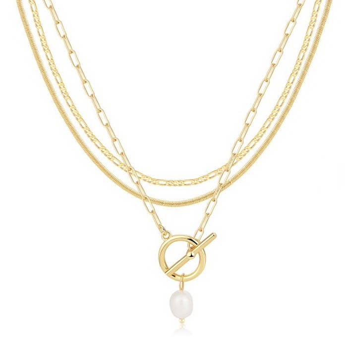 18K Gold Stainless Steel Layered Pearl Necklace – Tarnish Free Waterproof Jewelry