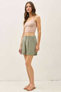 The Aria Linen Blend Classic Cut Shorts – High Waisted Elastic Back Summer Shorts