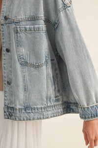 The Everyday Pleated Denim Jacket: Light Wash