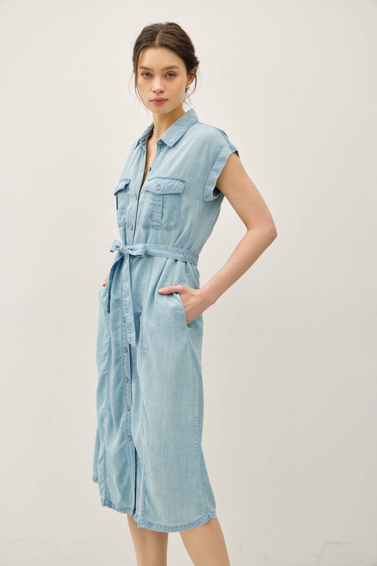 The Blue Skies Denim Midi Dress – Effortless Country Charm with a Flattering Fit