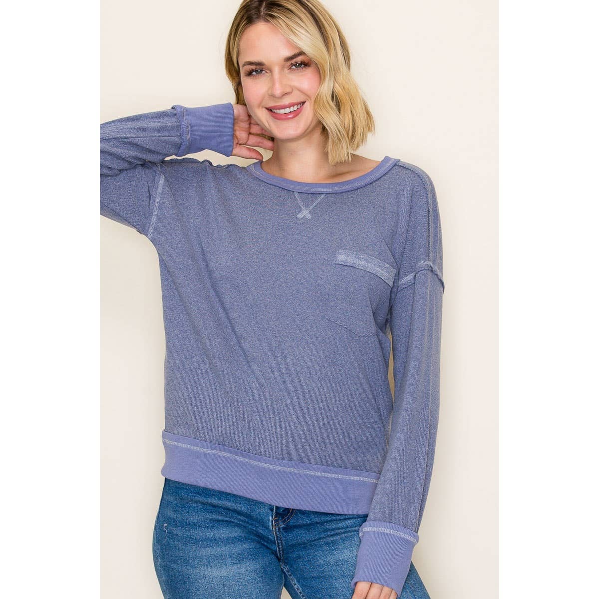 Staccato Frostline Exposed Stitch Pullover – Wide Crew Neck Cozy Knit Top | Northern Belle Boutique