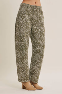 SUNFADED MARKET DAY  PAISLEY BARREL PANTS: ANTIQUE OLIVE