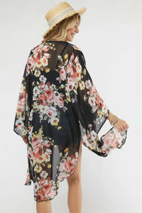 Margaret Floral Plus Size Chiffon Kimono- Black
