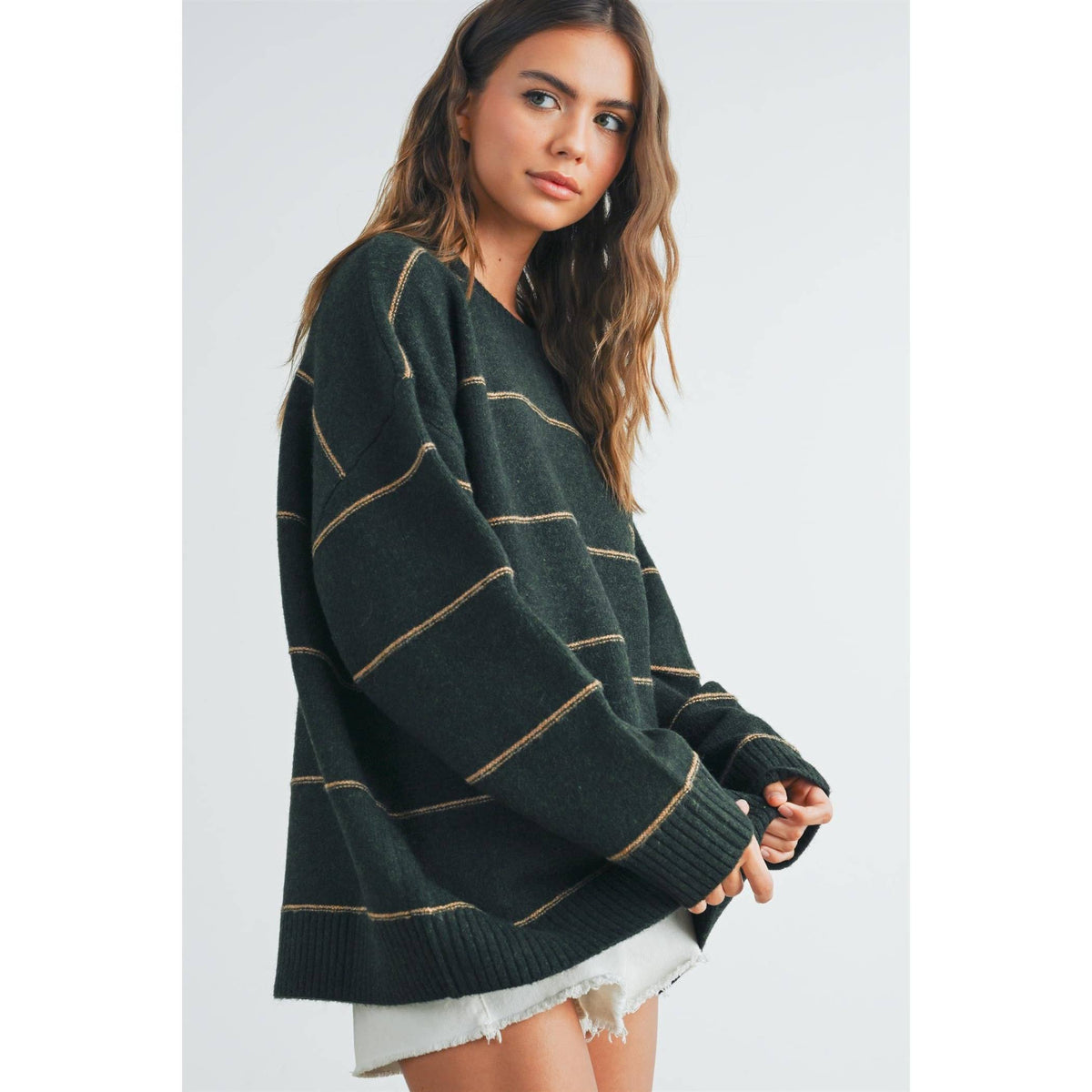 The Sunday Stroll Contrast Stripe Oversized Sweater