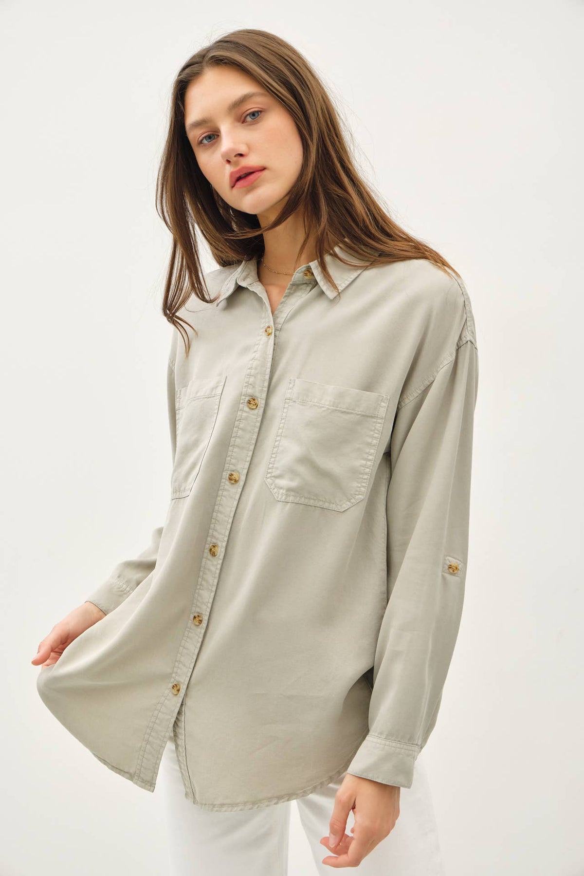 The Sadie Soft-Washed Oversized Button Down – Available in Sage and Charcoal