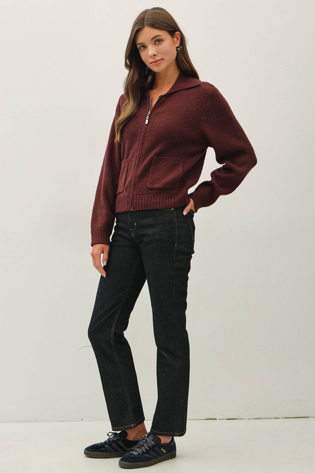 Zip It Up Knit Cardigan: Chocolate