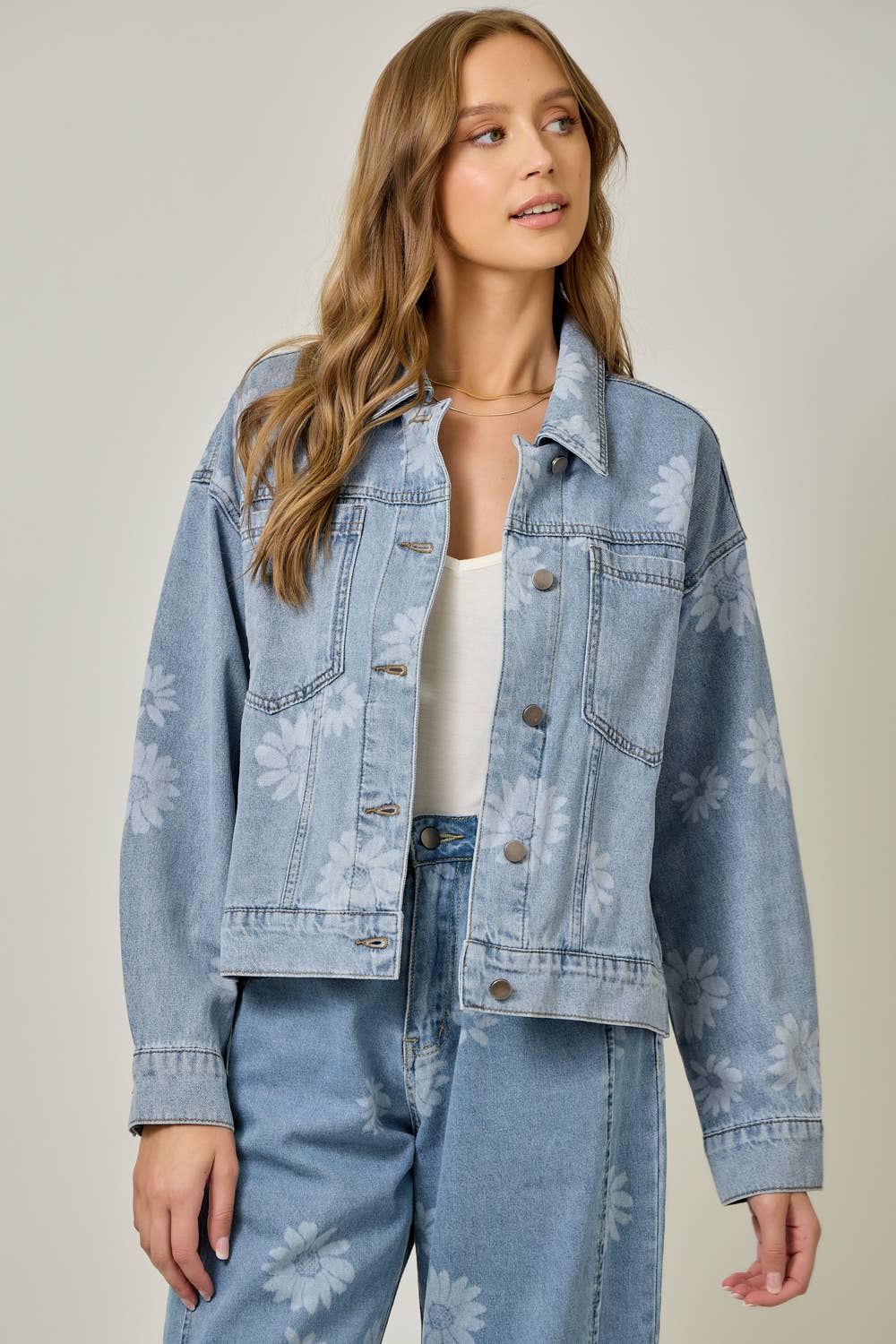 The Brixton Floral Denim Jacket: Light Wash