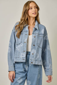 The Brixton Floral Denim Jacket: Light Wash