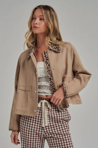 Just a Little Wild Barn Jacket: Taupe/ Leopard