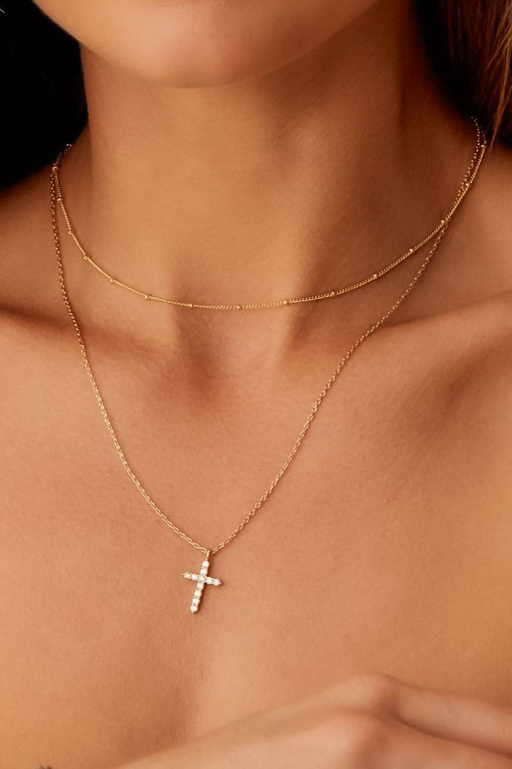 18K Gold Plated Layered Cross Necklace