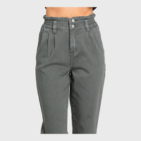 Millie Paperbag Waist Mom Jeans – High Rise Cuffed Denim in Washed Olive