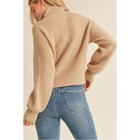 Leighton Mock Neck Half Zip Up Pullover Sweater: Khaki