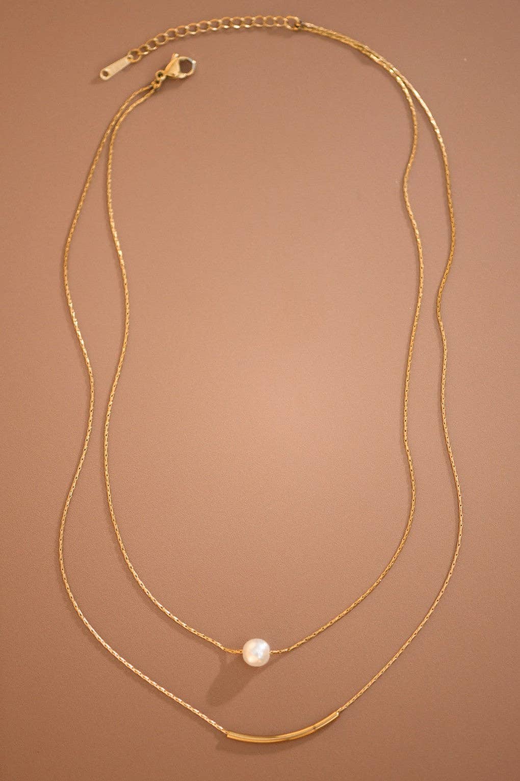 The Winslet Pearl Herringbone Necklace – 18K Gold Dipped Waterproof Stainless Steel Necklace