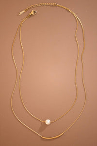 The Winslet Pearl Herringbone Necklace – 18K Gold Dipped Waterproof Stainless Steel Necklace