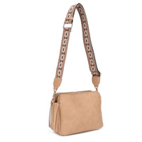 Mila 3 Compartment Crossbody Bag With Guitar Strap: Nude