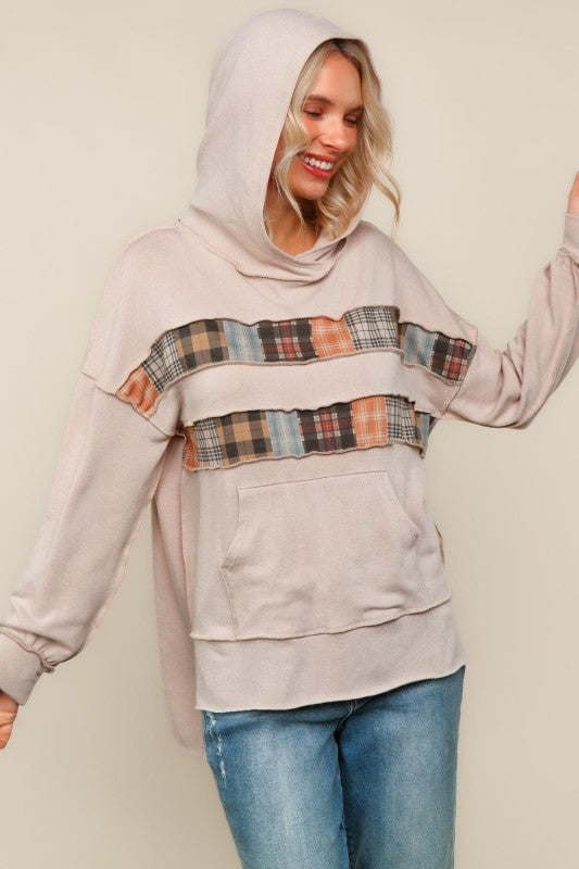 The Rylie Plaid Patchwork Hoodie – Mocha Mist