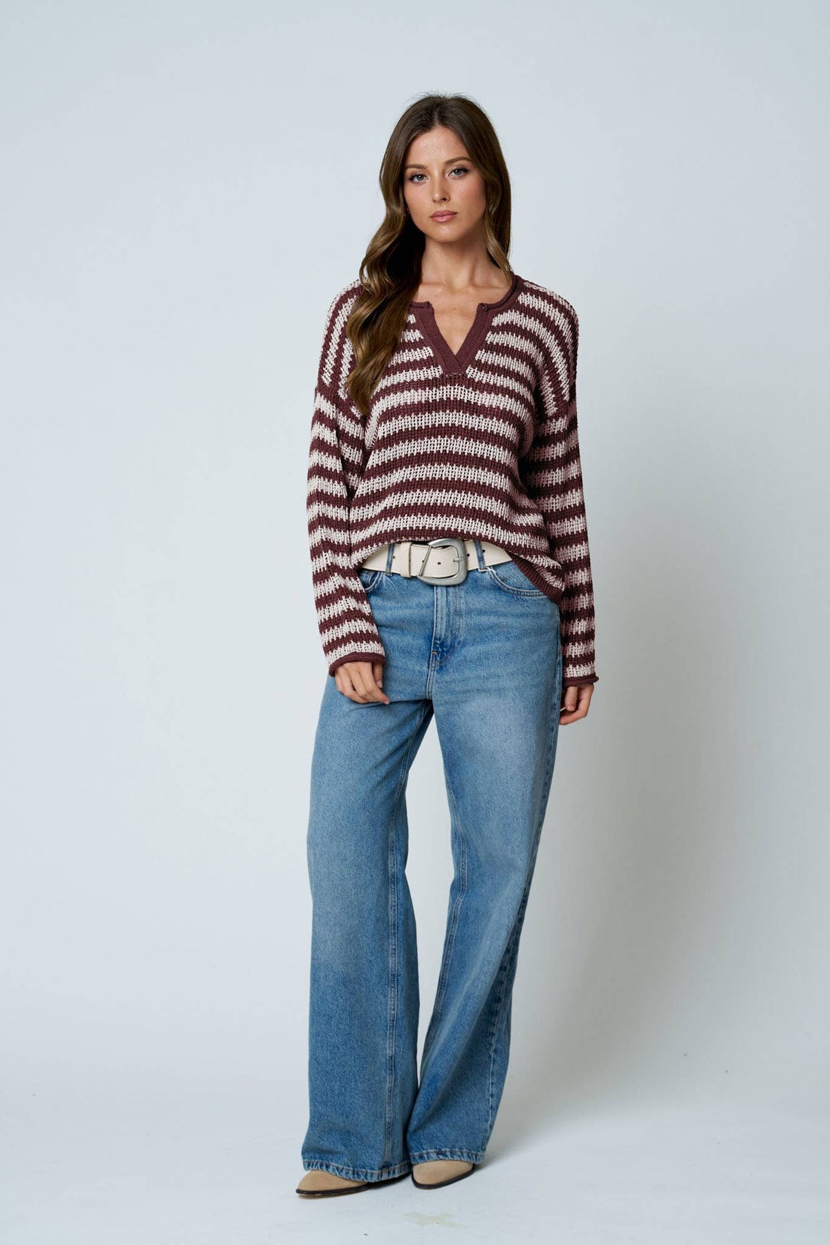 Autumn Social Stripe Sheer Knit Sweater