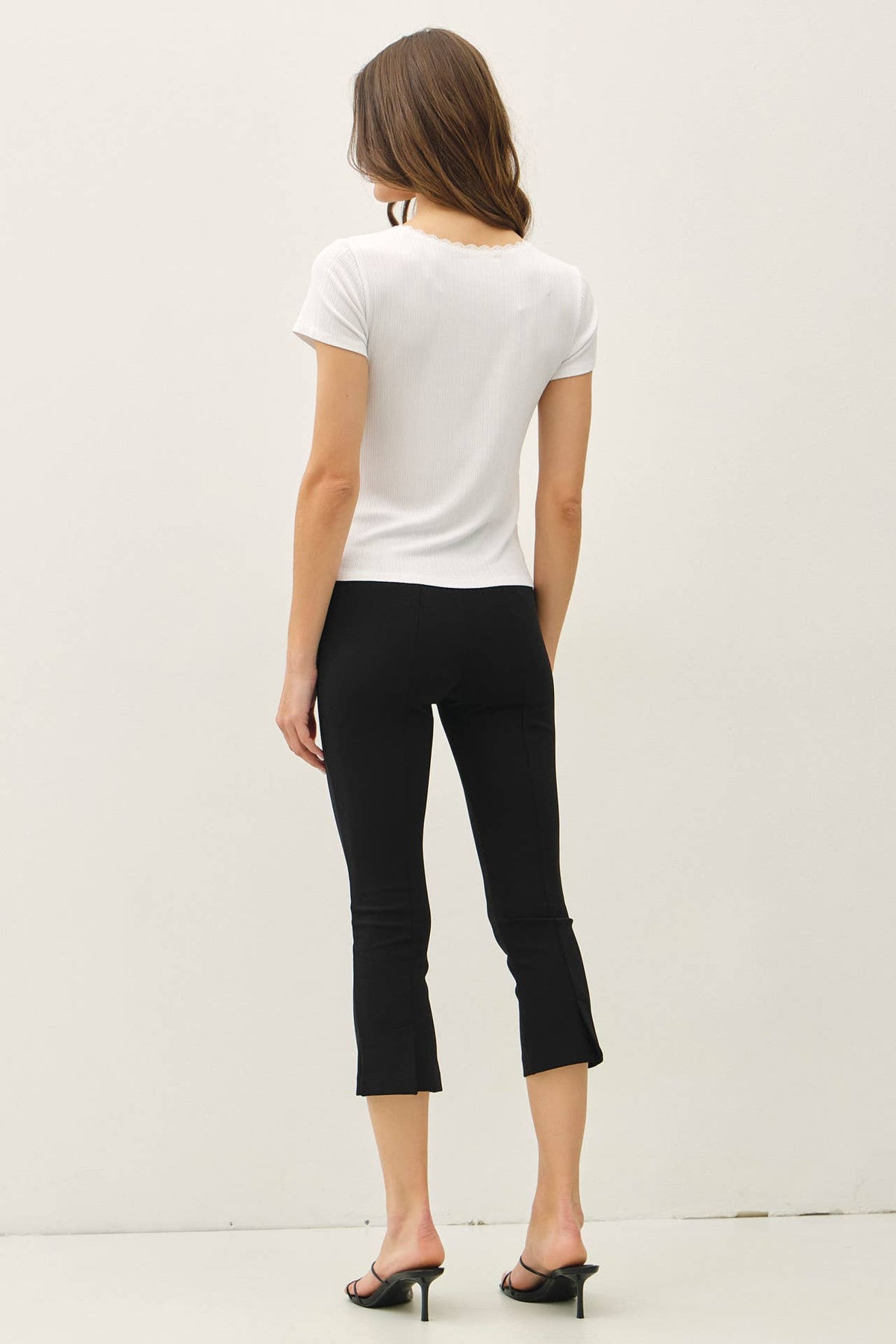 The Elin Lace Trim Ribbed Top – Scoop Neck Slim Fit Stretch Knit Tee