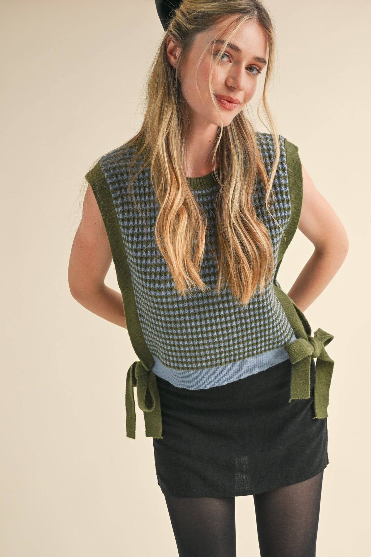 The Ivy Tie Sweater Vest: Olive/Blue