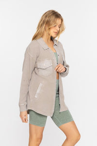 Holli Waffle Knit Mineral Washed Shacket: Smoky Taupe