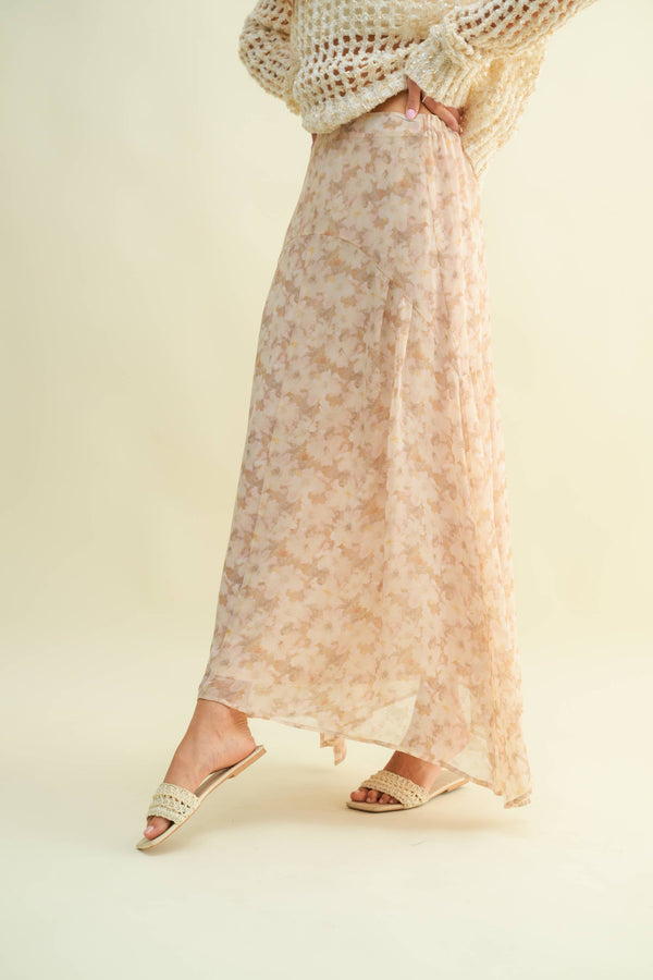 The Magnolia Meadow Maxi Skirt: Beige