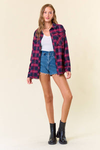 Rory Fringe Hem Flannel: Black/Brown – Oversized Plaid Button Down Shirt