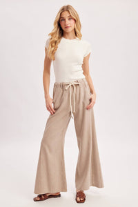 Easy Going Washed Wide Leg Pants: Sand