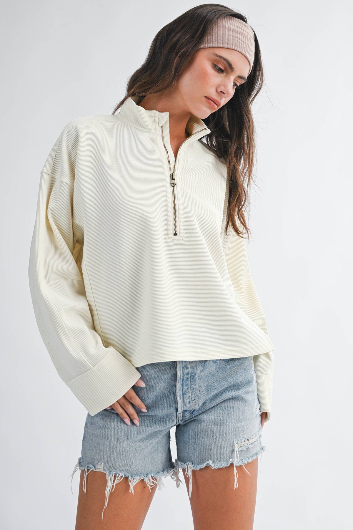 Halfway There Ribbed Pullover: Bone