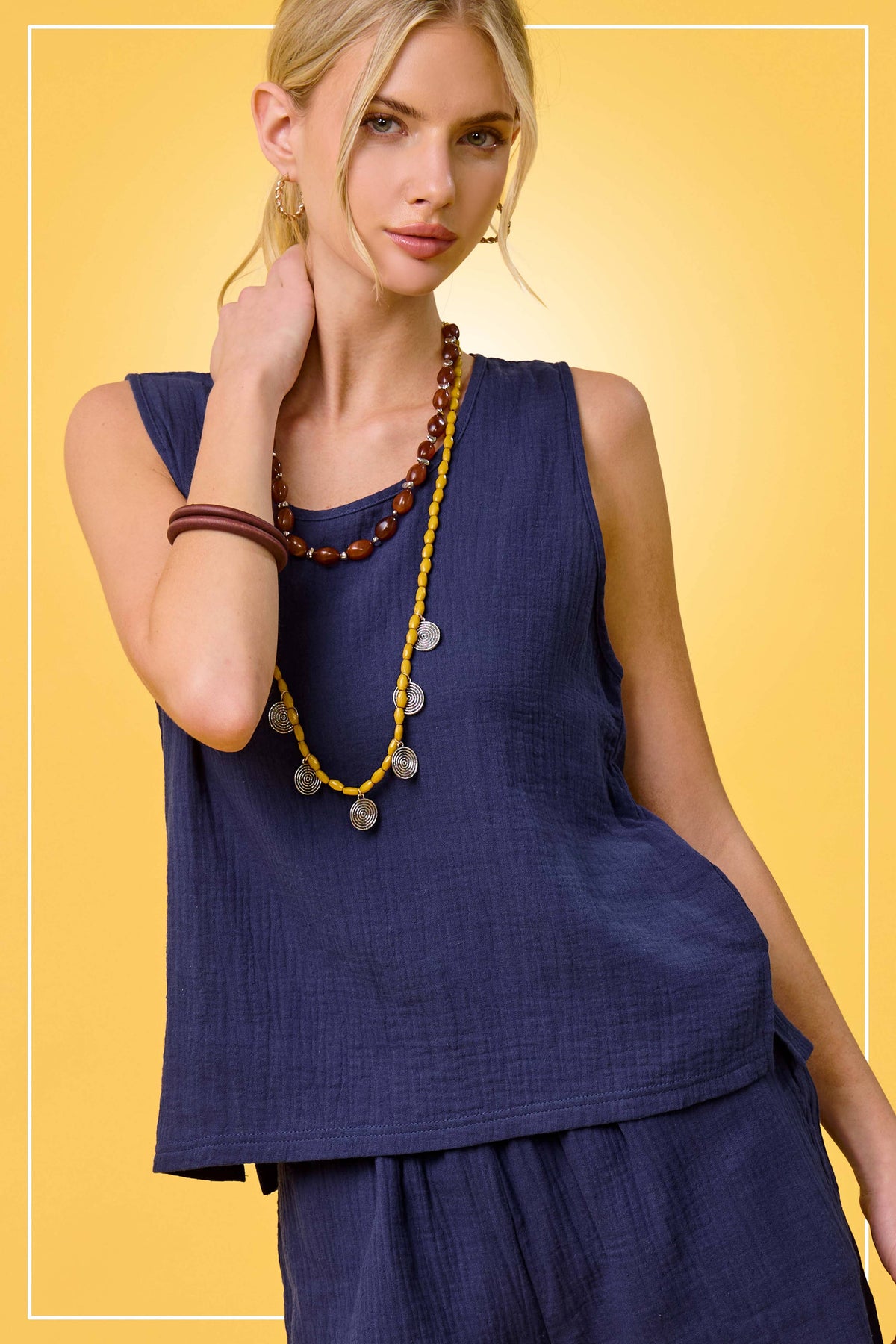 The Haven Gauze Lounge Set: Galaxy Blue – Sleeveless Top & Elastic Waist Pants Matching Set