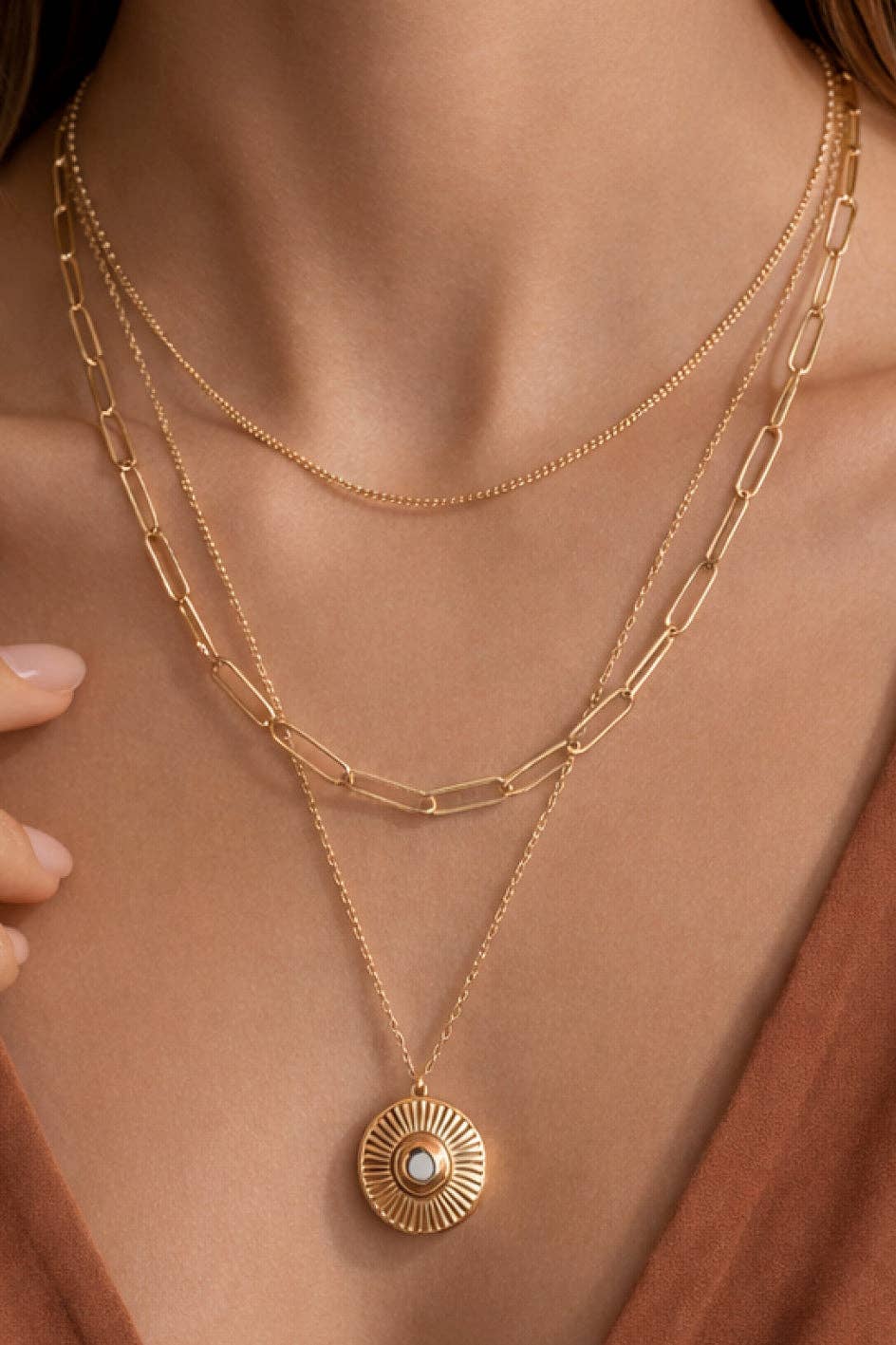 18K Gold Plated Stainless Steel Layered Coin Necklace