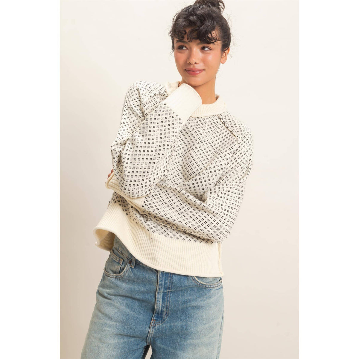 On Repeat Patterned Sweater: Cream
