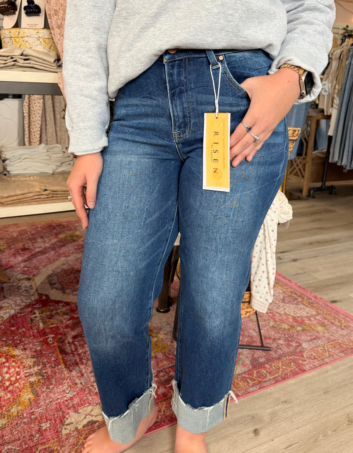 Risen "Roll With It" Boyfriend Jean: Medium Wash
