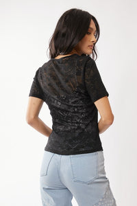 Willow Stretch Lace Short Sleeve Top | Floral Power Mesh Tee