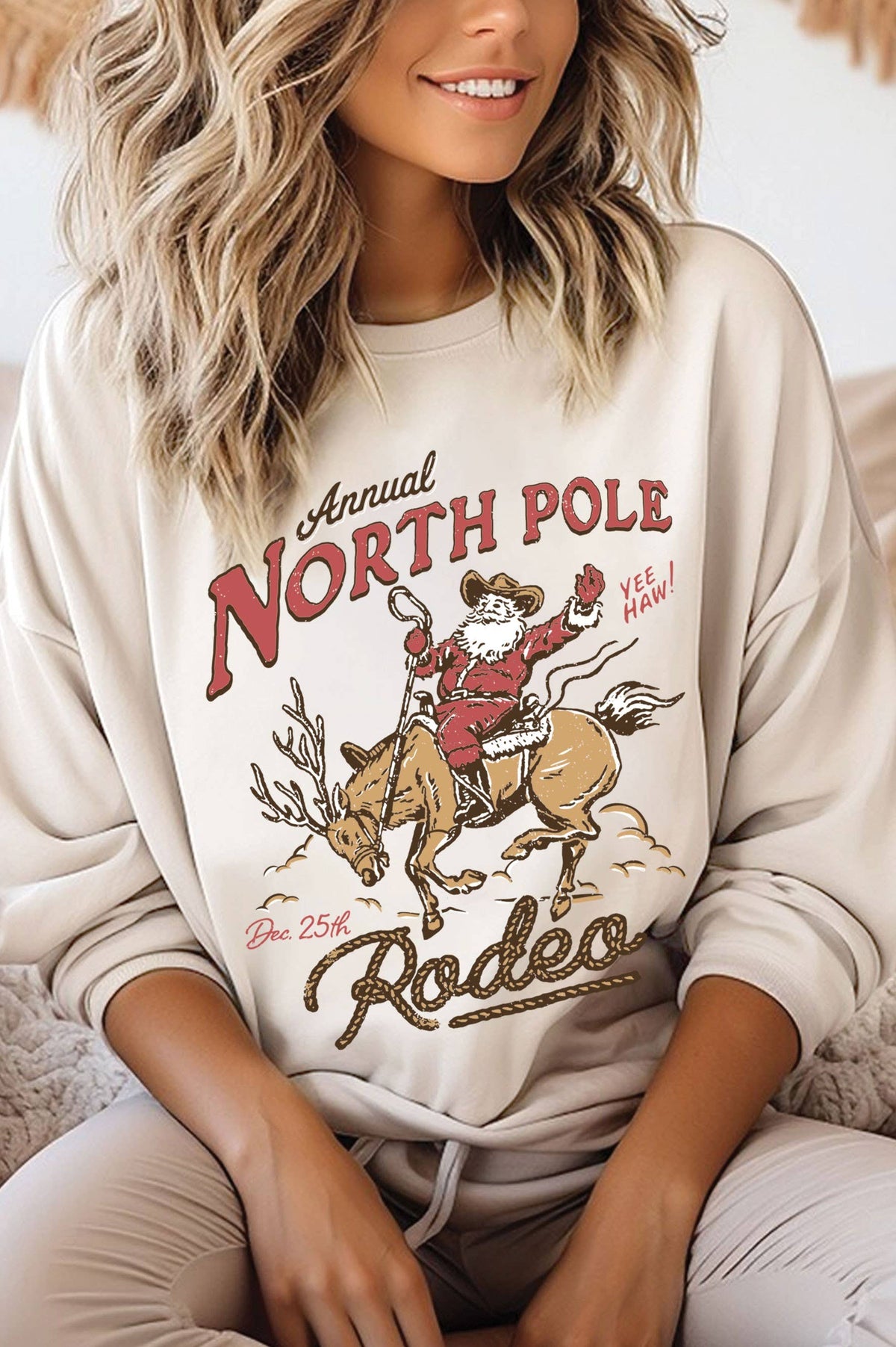 North Pole Rodeo Santa Graphic Sweatshirt – Western Christmas Pullover