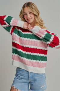 Merry & Bright Stripe Sweater: Ivory/ Multi