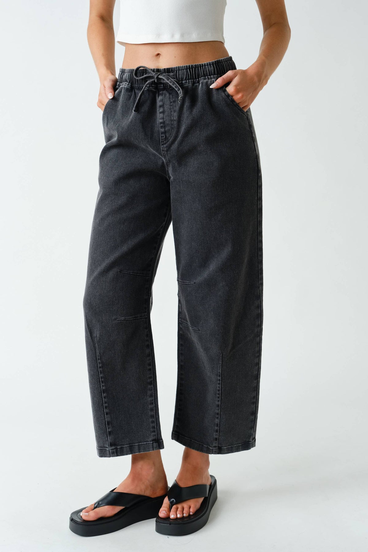 Off Duty Denim Pull-On Pants: Charcoal