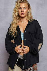 Ryder POL Patchwork Shirt Jacket – Oversized Raw Edge Button Down Shacket