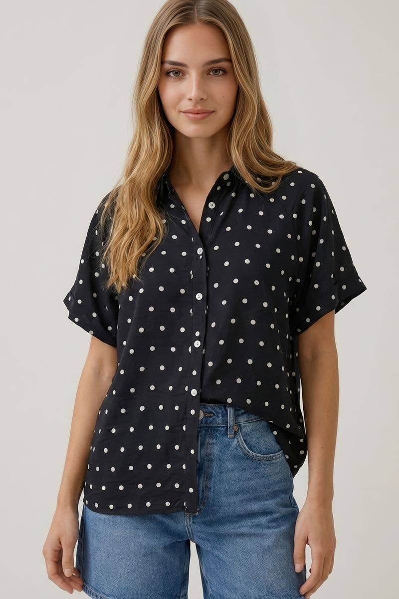 POLKA DOT BUBBLE SLEEVE BLOUSE - 45780T: CREAM / L
