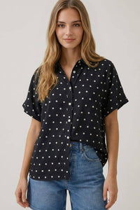 POLKA DOT BUBBLE SLEEVE BLOUSE - 45780T: CREAM / L