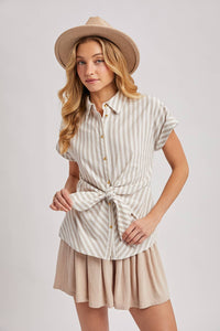 The Alaina Flowy Drawstring Shorts: Oatmeal – Soft Pleated Skort-Style Fit