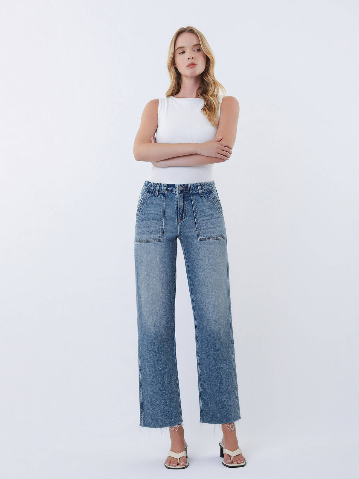 Pocket Change Crop High Rise Slim Wide Leg Jeans