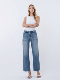 Pocket Change Crop High Rise Slim Wide Leg Jeans
