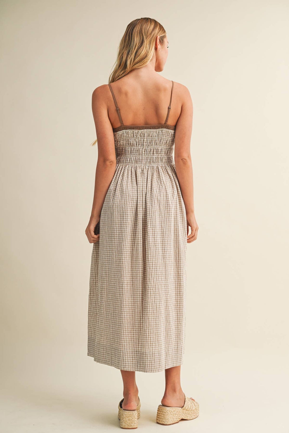 The Ellie Layered Gingham Dress: Coconut Shell