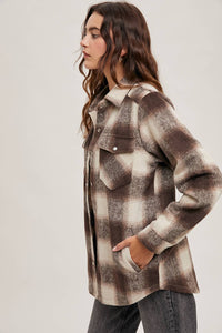 Dakota Plaid Flannel Shacket with Pockets – Brown Cream & Rust Ivory
