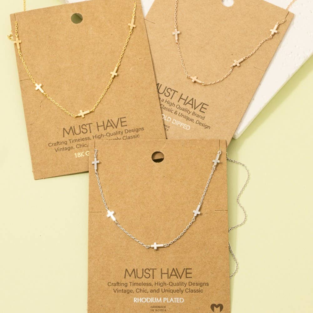 Meadow Grace Gold Dipped Cross Station Necklace – Dainty Faith-Inspired Jewelry