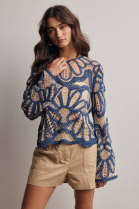 Camille Floral Crochet Knit Sweater