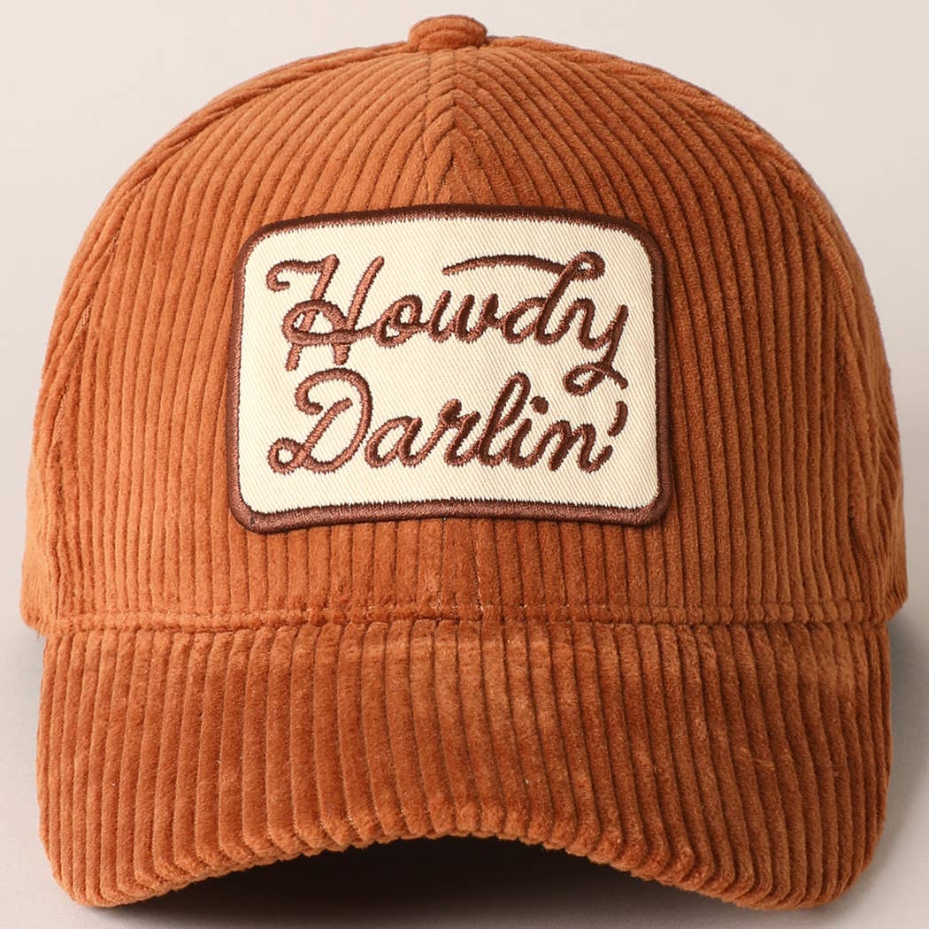 Howdy Darlin’ Corduroy Patch Baseball Cap – Vintage Western Adjustable Hat